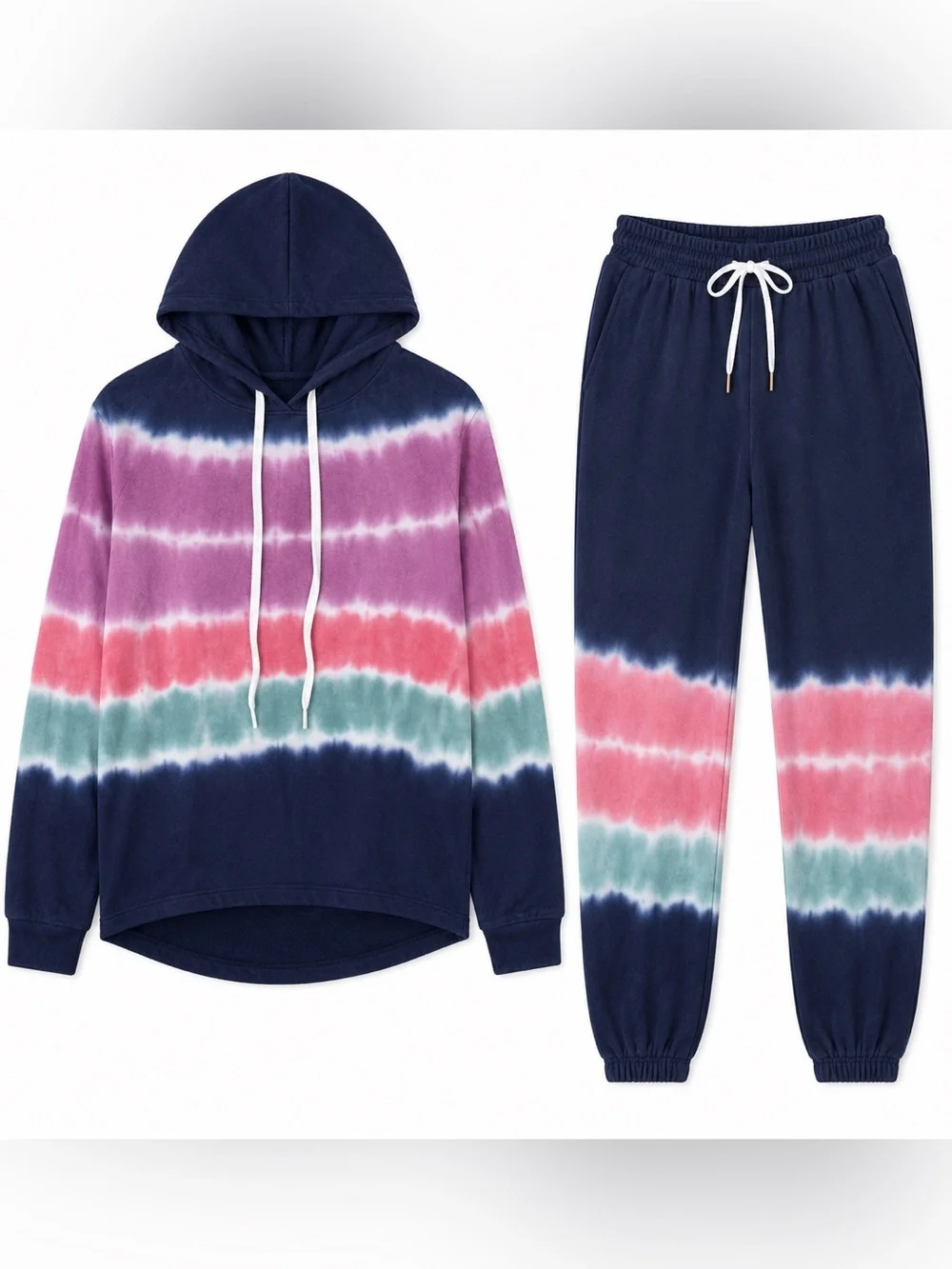 PJ Salvage Lounge Tie Dye Hooded Pullover Pajama Top Navy Blue Pink Soft Boho